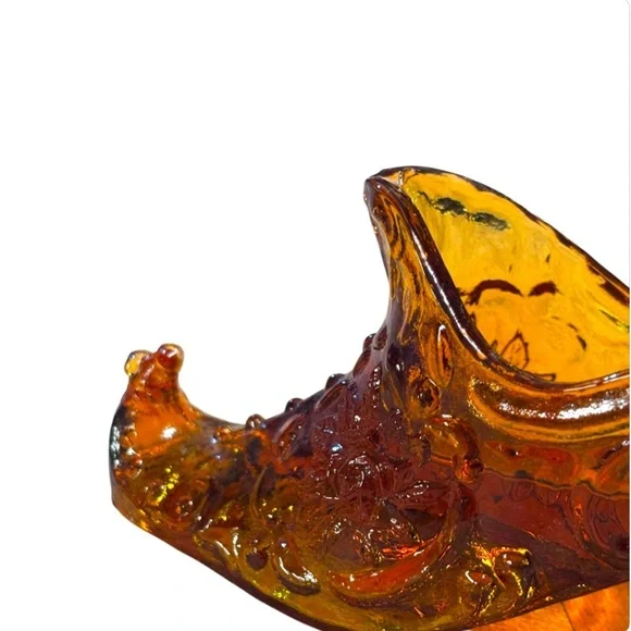 Fenton Victorian Rose Style Amber Glass Slipper Shoe Figurine vintage glass - Picture 5 of 8